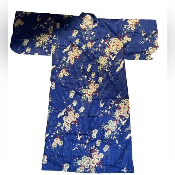 Traditional lightweight long blue shimmer Japanese Kimono Robe OS - Picture 2 of 11